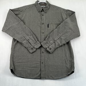 Columbia Button Down Shirt Mens Medium Blue Beige Check Plaid Cotton Long Sleeve